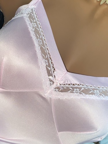 DE COLECCIÓN SEDOSO BRILLANTE ROSA HENGE RIBETE ENCAJE SISSY VESTIDO CAMISÓN VESTIDO LARGO S - Imagen 3 de 18