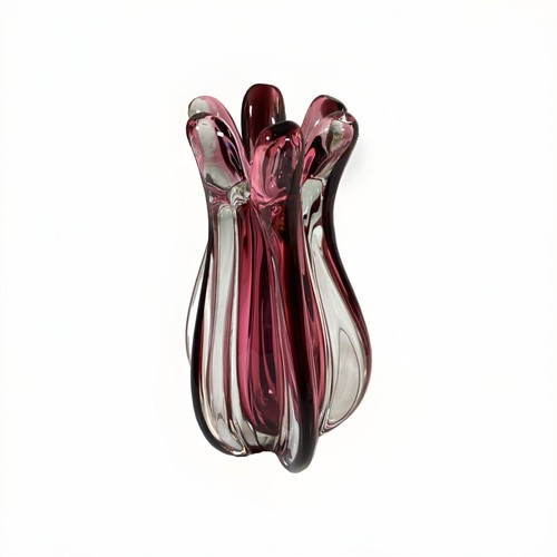 Vintage Murano Glass Vase Oball Design Bordeaux and Transparent Italian Modern - Picture 2 of 12