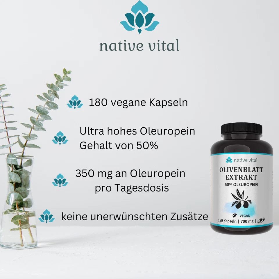 Olivenblatt Extrakt 180 Kapseln 50% Oleuropein Vegan 700mg Olive Leaf Halal - Bild 2 von 4
