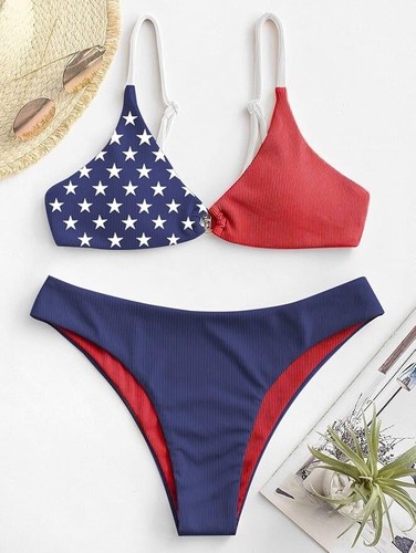 ZAFUL Women's Ribbed O-Ring String Bikini Swimsuit Cheeky Thong Swimwear Suit - Picture 13 of 16