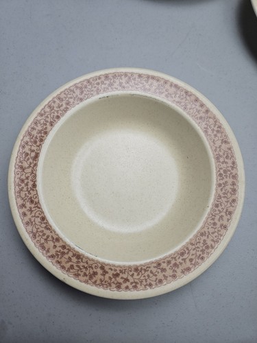 Set Of 8 VTG Anchor Hocking Ginger Ironstone 8 1/8" Bowls Tan W/ Floral Trim USA - Picture 10 of 24