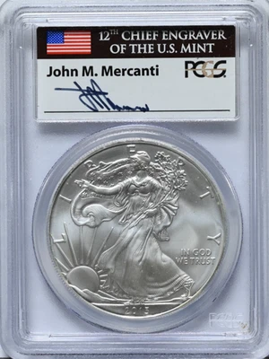 2013 $1 Silver Eagle PCGS Grade MS 70 First Strike Mercanti Signed - Image 1 of 2