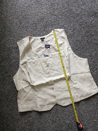 Express Women's Classic Fit V-Neck Button Up Linen Vest XXL Cream New - Picture 2 of 18