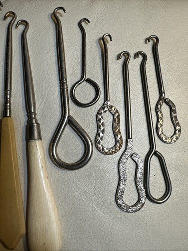 Lot 9 Antique Celluloid and Metal Shoe Button Hooks Shoes Victorian Dress Tools - Picture 6 of 14
