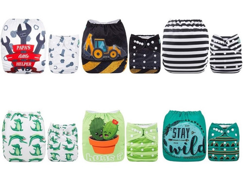 6 Pack 12 Inserts Baby Diapers Pocket Cloth Diapers Reusable Washable Adjustable - Picture 1 of 10