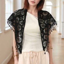 Lightweight Lace Triangle Scarf with Floral Embroidery for Women Wedding Church