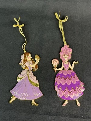Disney Nutcracker Movie Clara & Sugar Plum Gold Enamel Christmas 5  Ornaments