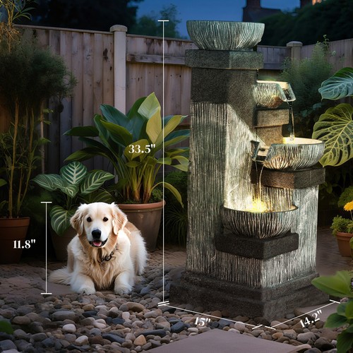 Outsunny 4-Tier 33.5" Outdoor Waterfall Fountain with LED Lights, Pump - Picture 3 of 11