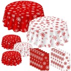 12 Pcs Christmas Tablecloth Red and White Snowflake Winter Round Plastic 84 i...