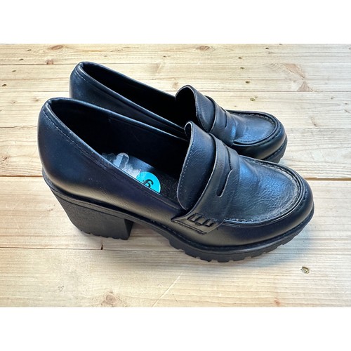 Soda schwarze Plateau-Loafer mit Stollensohle Absatz klobige Penny-Schuhe Damen 6