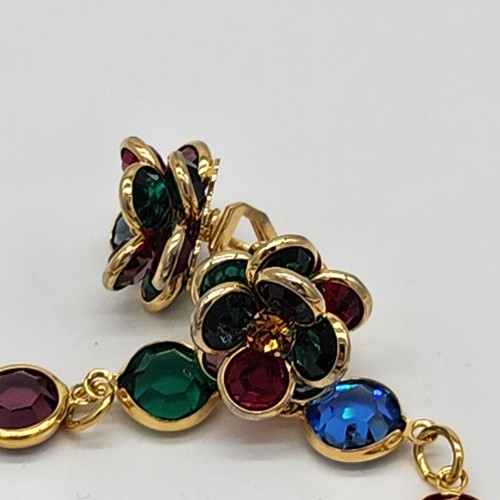 Austrian Crystal Open Bezel Bracelet 7.5" With Matching Floral Clip Earrings - Picture 7 of 9