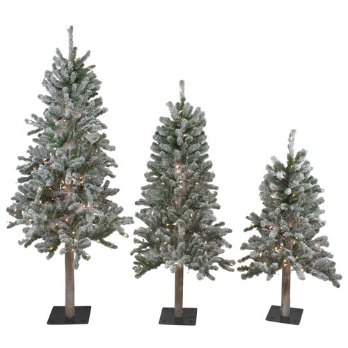 Northlight 3 Flocked Alpine Artificial Christmas Trees 3' 4' 5' - Clear Lights - Picture 2 of 6