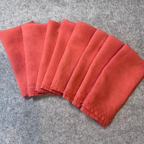 Set of 8 Linen Dinner Napkins Coral Red 20” Square Solid Cloth Table Linens