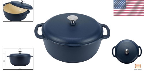 Horno holandés de hierro fundido esmaltado azul marino mate - Esencial de cocina de alta resistencia de 6 cuartos de galón - Imagen 2 de 9
