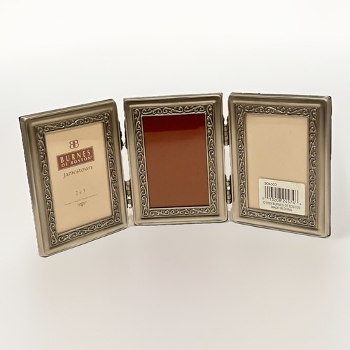 VTG Burnes Of Boston Metal Triple Picture Frame Ornate Scroll 2.5”x 3.25” Photos - Picture 2 of 7