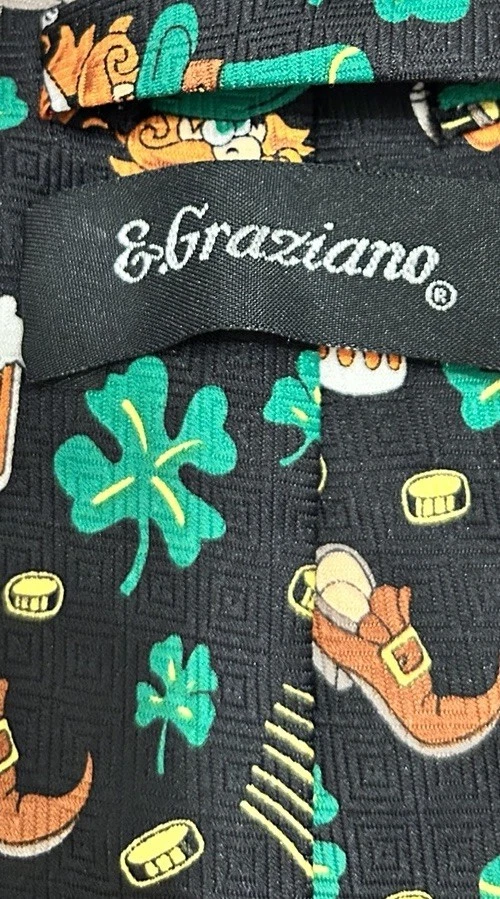 Corbata para hombre E. Graziano pequeña atada con estampado de duende usada en excelente estado Foto 3 de 4