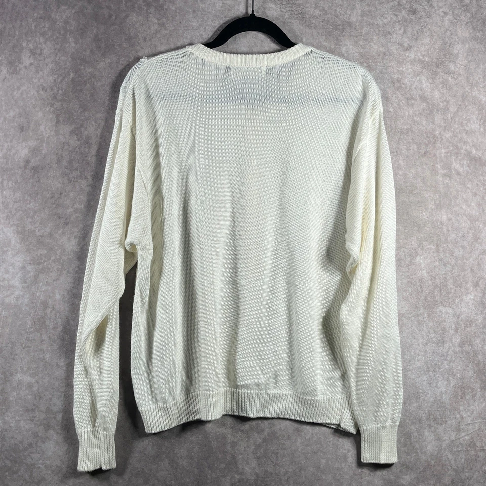 Cárdigan Suéter De Colección Dana Scott Para Mujer L Blanco Tejido Cuentas Lentejuelas Dinero Antiguo Foto 4 de 4