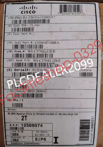 1PC New Cisco WS-C3750E-48PD-S Catalyst 3750 Switch 48 PoE GE 2 10GE X DHL/FedEx - Picture 1 of 7