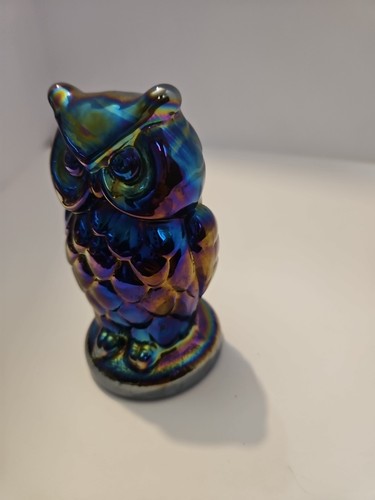 MOSSER Glass 3.75" Owl Figurine Paperweight Carnival Iridescent - Picture 3 of 18