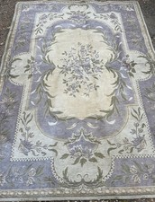 VINTAGE LAURA ASHLEY SOFT BLUE GOLD ROSES CHENILLE COTTON RUG CARPET 62x90 Ins