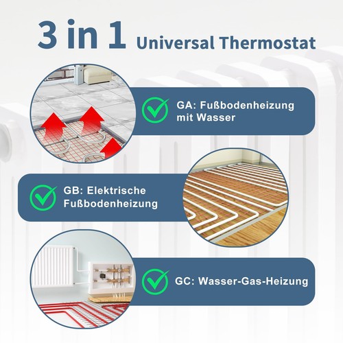 Raumthermostat Fußbodenheizung Elektrisch Regler mit Fühler Mechanisch Thermo... - Afbeelding 2 van 7