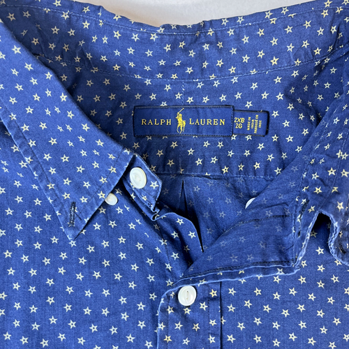 Ralph Lauren 2XB Hombre Manga Corta Botones Azul Estampado Estrella NUEVO CON ETIQUETAS Noche Casal - Imagen 3 de 3