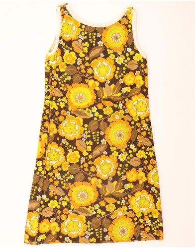 VINTAGE Damen ärmelloses A-Linien Kleid UK 12 mittelbraun geblümt CG09 - Bild 2 von 2