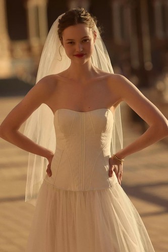 NWT Anthropologi BHLDN Strapless A-Line White Satin TulleSkirt Midi Dress Size M - Picture 5 of 17