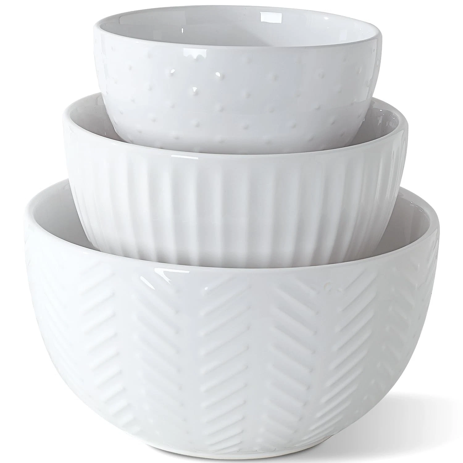 Ceramic Mixing Bowls Set, Nesting Bowls Set For Kitchen,Large 5/3/1.5 Quart B...