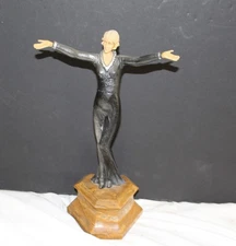 Art Deco Sculpture ,Cast in metal ,Ivorine hands and head , marble base England