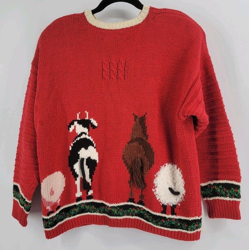 VTG Lrg Marisa Christina 1994 Christmas Collection Sweater Farm Animals Cottagec - Picture 2 of 13
