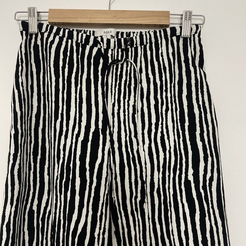 M&S Size 8 Short Black & White Stripe Wide Leg Ankle Trousers Size UK 8 NWT - Picture 2 of 11