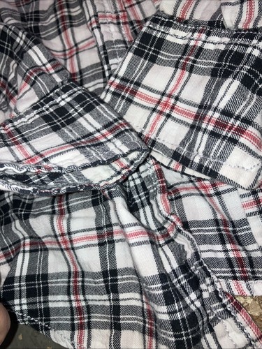 Guess Women Top Size S Black Plaid Flannel Collared - Picture 7 of 9