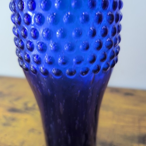 large Mid Century Colbat Blue Glass Hobnail Vase - Picture 5 of 8