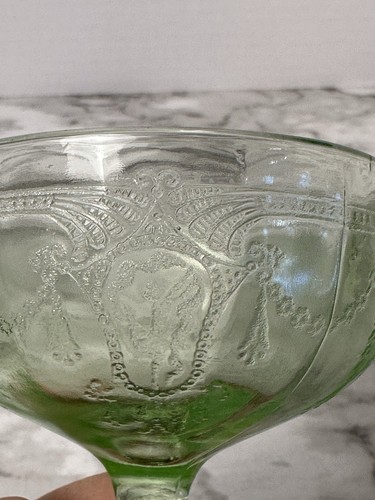 Green Cameo Ballerina Depression Glass 1930 2 Low Footed Sherbet Cups/3 Saucers - Picture 8 of 12