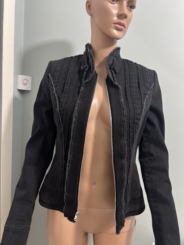 Nuevo Abrigo Chaqueta Jean Elie Tahari Forrado Negro Denim Mujer Talla XS Foto 2 de 4