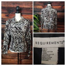 Requirements Jacket Size Large Full Zip Lined Brown Leaf Print Cotton Vintage