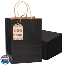 qiqee 100-Packs Black Paper Gift Bags with Handles Bulk 8.26"×6"×3.15" Small 
