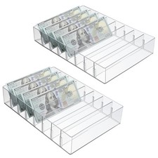 2 Packs Organizer Plastic Cash Tray for Desk - 8 Slots File Organizer Clear D...