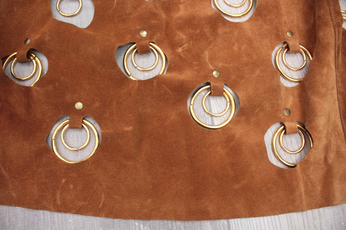 VTG Womens 60s Brown Suede Leather Vest W/ Cut Outs & Gold Tone Rings XS/S 1960s - Picture 11 of 20