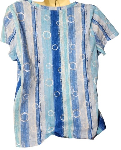 Womens Kim Rogers 100% Cotton Short Sleeve Shirt Size XL Aqua Blue White - Picture 2 of 3
