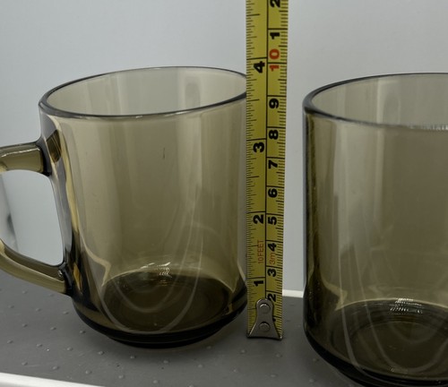 4 Arcoroc Brown Smoked Glass Coffee Mugs Arc Arcoroc France - Picture 6 of 6