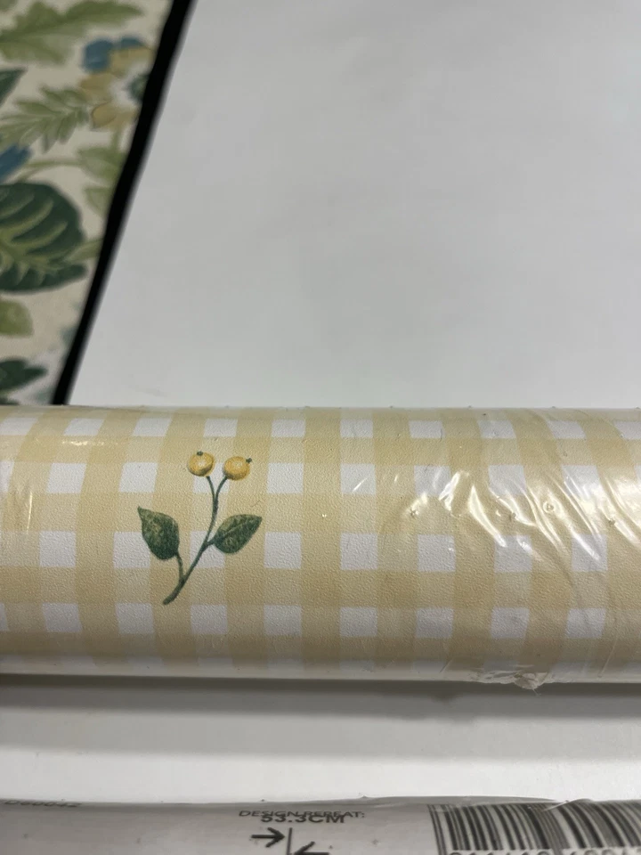 Papel tapiz de vinilo a cuadros amarillo blanco flores Brewster England 2 rollos Foto 4 de 4