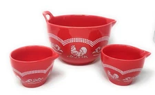 Temp-tations Doodle Doo Red 3.0 qt Pour Spout Bowl & (2) 12oz  T49941