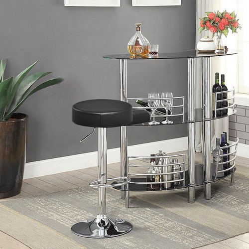 1 PC Bar Stool Round Leather Seat Chrome Leg Adjustable Hydraulic Swivel Black - Picture 4 of 8