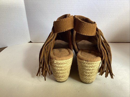 Minnetonka Blaire Jute Wedge Womens Sz 6 Sandals Suede Fringe Zip Brown 71330 - Picture 5 of 10
