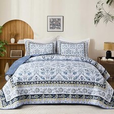 Size Quilt Sets Floral Quilt Set 3 Pieces Boho Bedspread Queen Navy Blue