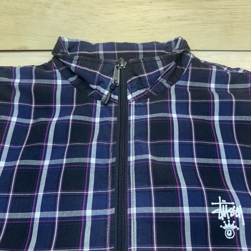 Giacca Stussy cotone a quadri a quadri zip intera XL viola e blu maniche cerniere - Foto 16 di 24