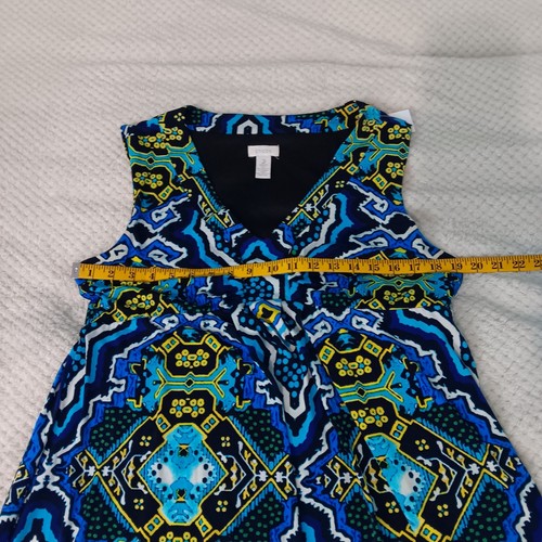 Chico's Sleeveless Empire Waist Maxi Jersey Knit Dress Women Multi Geo Print LG - Picture 4 of 8