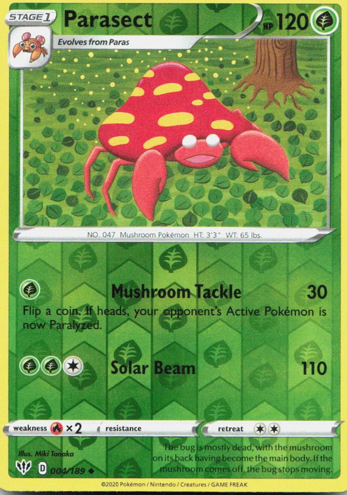 Parasect 004/189 SWSH03 Darkness Ablaze Reverse Holo U NM Pokémon — English
